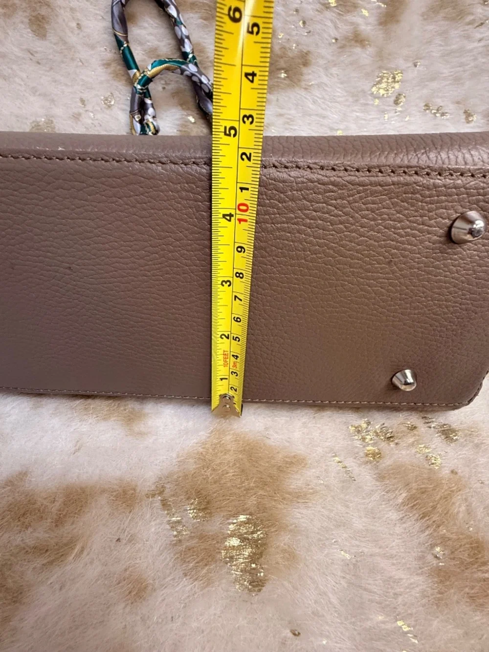 Top Handle Gray Beige Italian Leather Lock Tote Zip Closure Three‎ Compartments